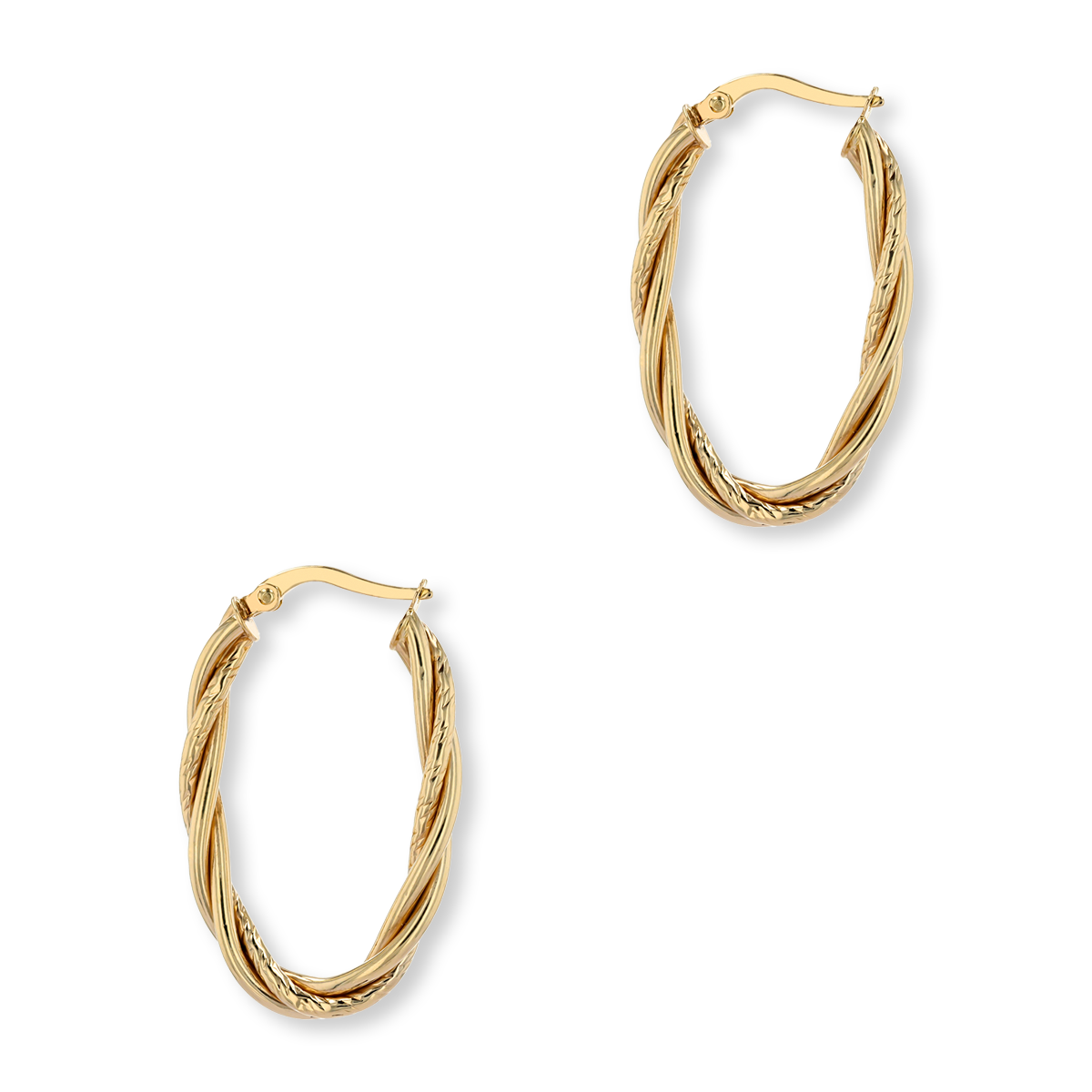 9ct Yellow Gold Diamond Cut Plait Oval Hoops