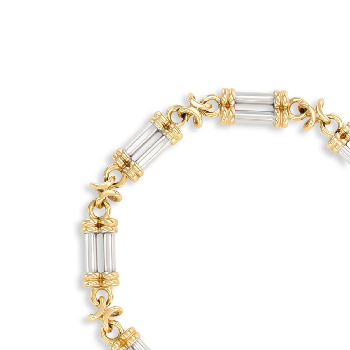 9ct Yellow & White Gold Double Bar & Knot Link Bracelet