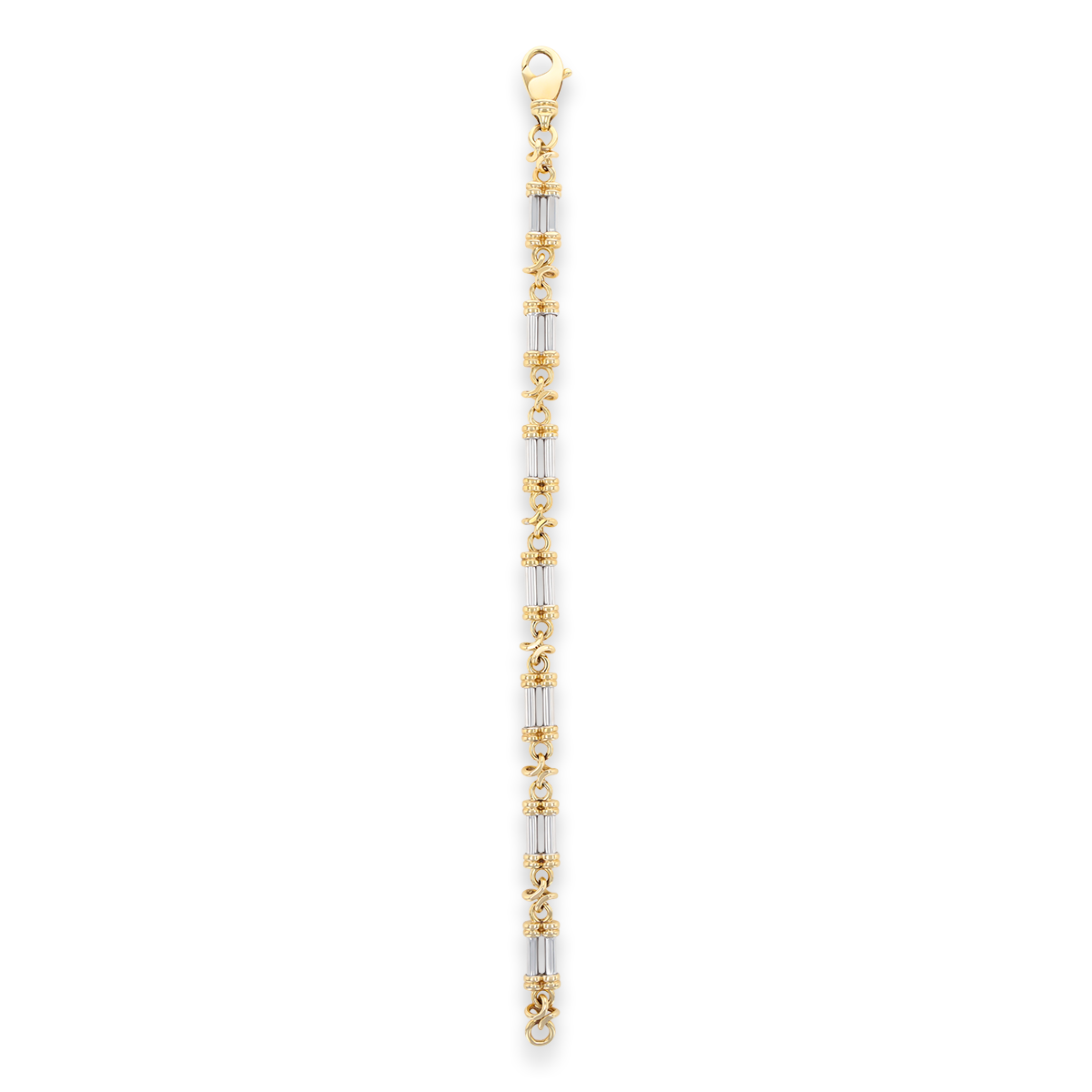 9ct Yellow & White Gold Double Bar & Knot Link Bracelet