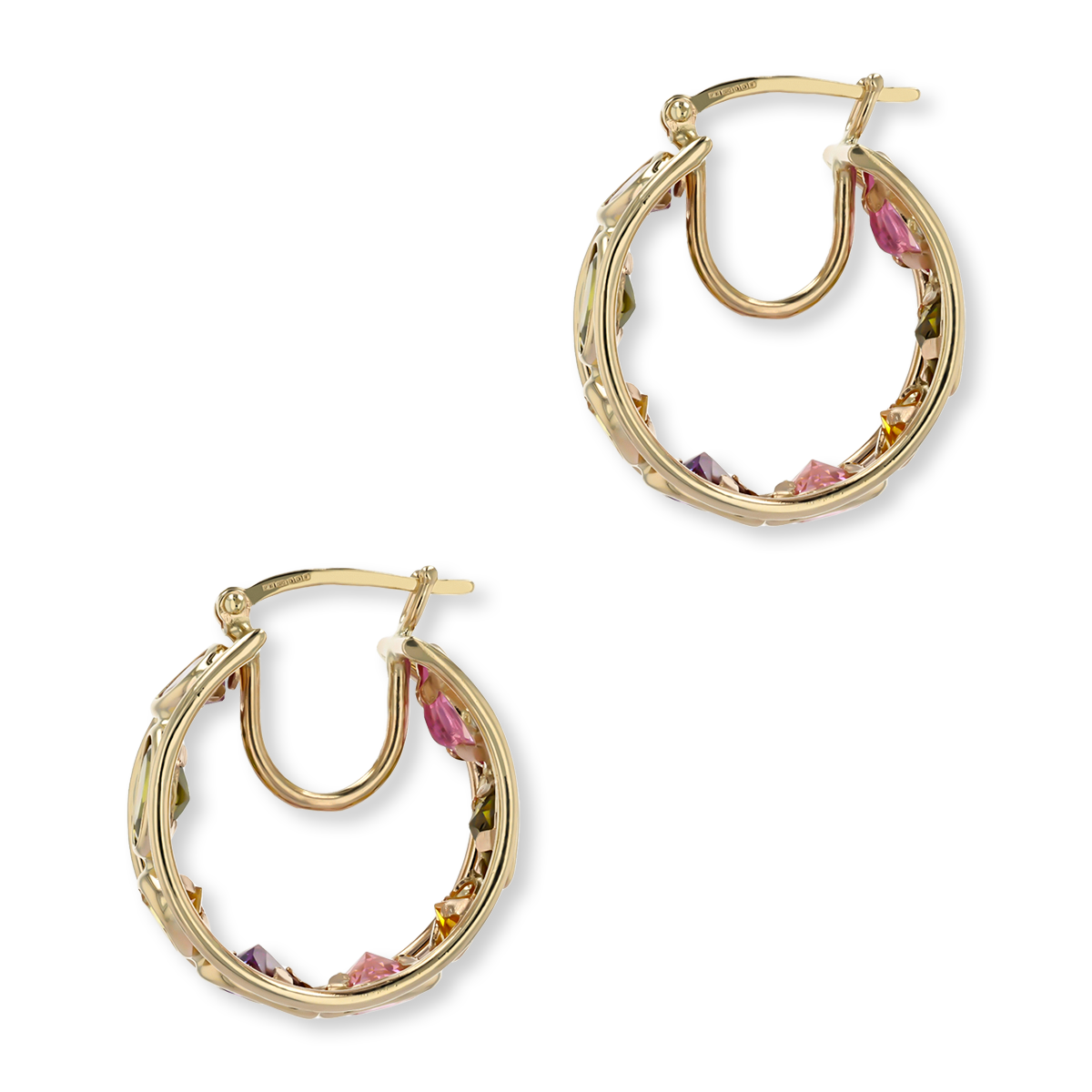 9ct Yellow Gold Fancy Coloured Cubic Zirconia Set Hoop Earrings