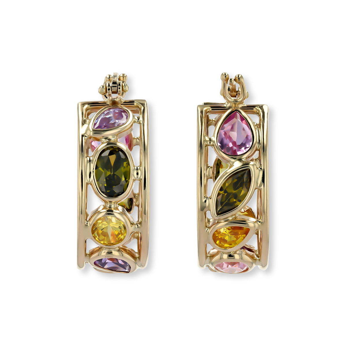 9ct Yellow Gold Fancy Coloured Cubic Zirconia Set Hoop Earrings