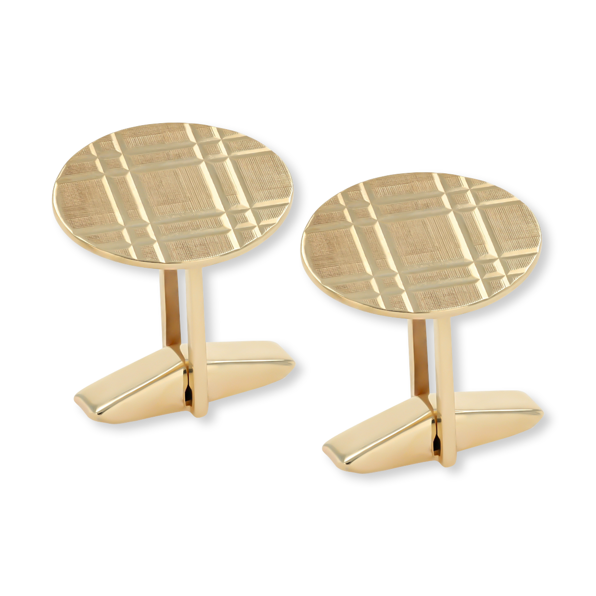 9ct Yellow Gold Tartan Diamond Cut Oval Cufflinks