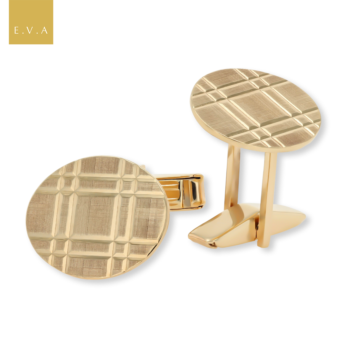 9ct Yellow Gold Tartan Diamond Cut Oval Cufflinks