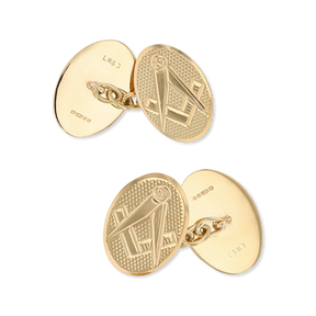 9ct Yellow Gold Engine Turned Masonic Oval Cufflinks