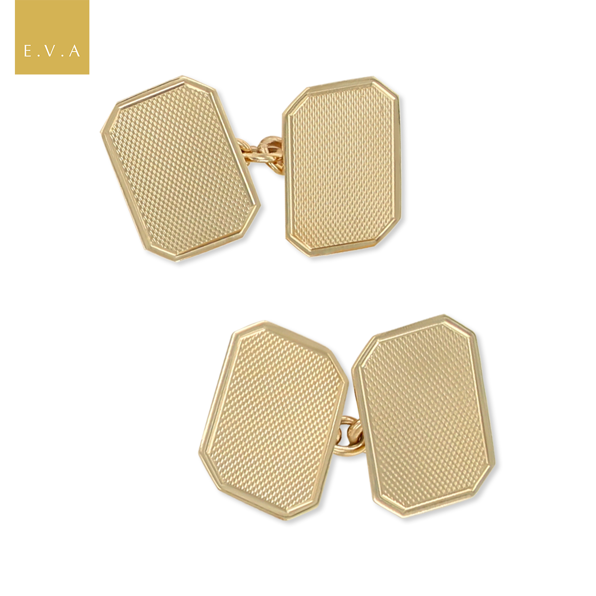 9ct Yellow Gold Engine Turned Octagonal Cufflinks