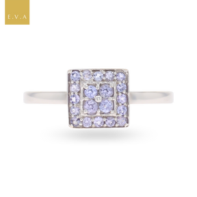 9ct White Gold Square Shaped Tanzanite Cluster Ring