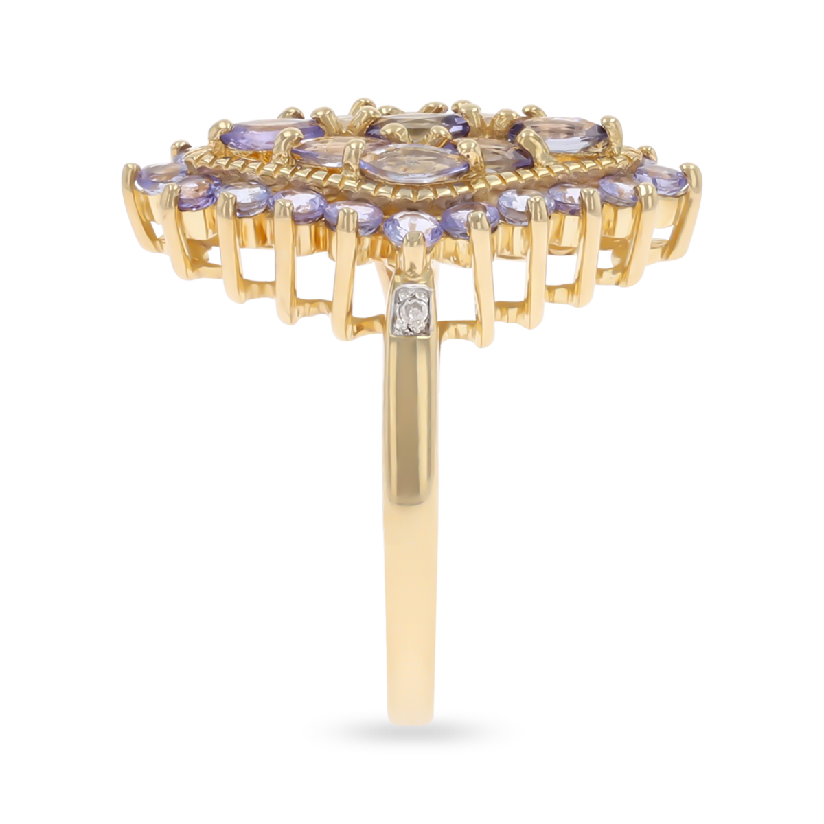 9ct Yellow Gold Marquise Shaped Tanzanite Cluster Ring