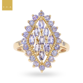9ct Yellow Gold Marquise Shaped Tanzanite Cluster Ring