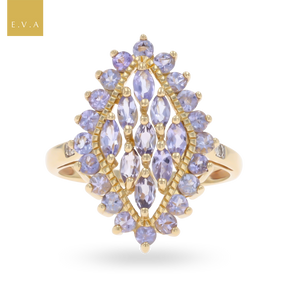 9ct Yellow Gold Marquise Shaped Tanzanite Cluster Ring