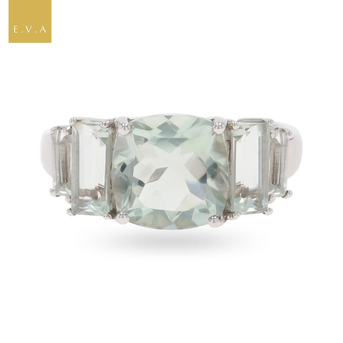 9ct White Gold Prasiolite Five Stone Ring