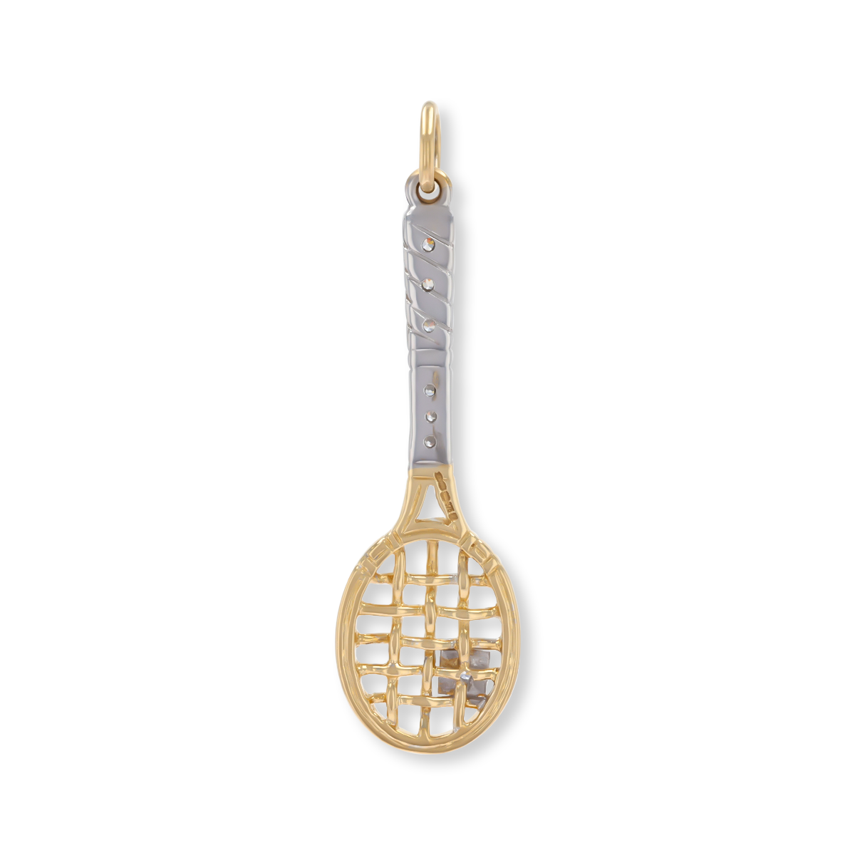 9ct Yellow & White Gold Cubic Zirconia Set Tennis Racket Pendant