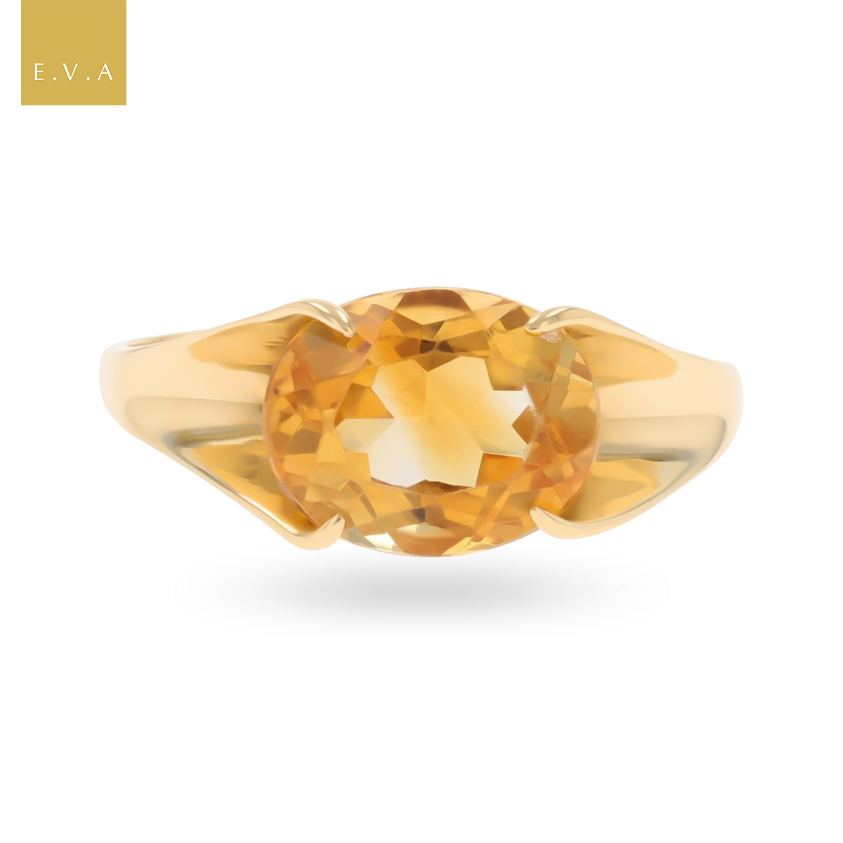 9ct Yellow Gold Horizontal Set Oval Cut Citrine Solitaire Ring