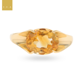 9ct Yellow Gold Horizontal Set Oval Cut Citrine Solitaire Ring