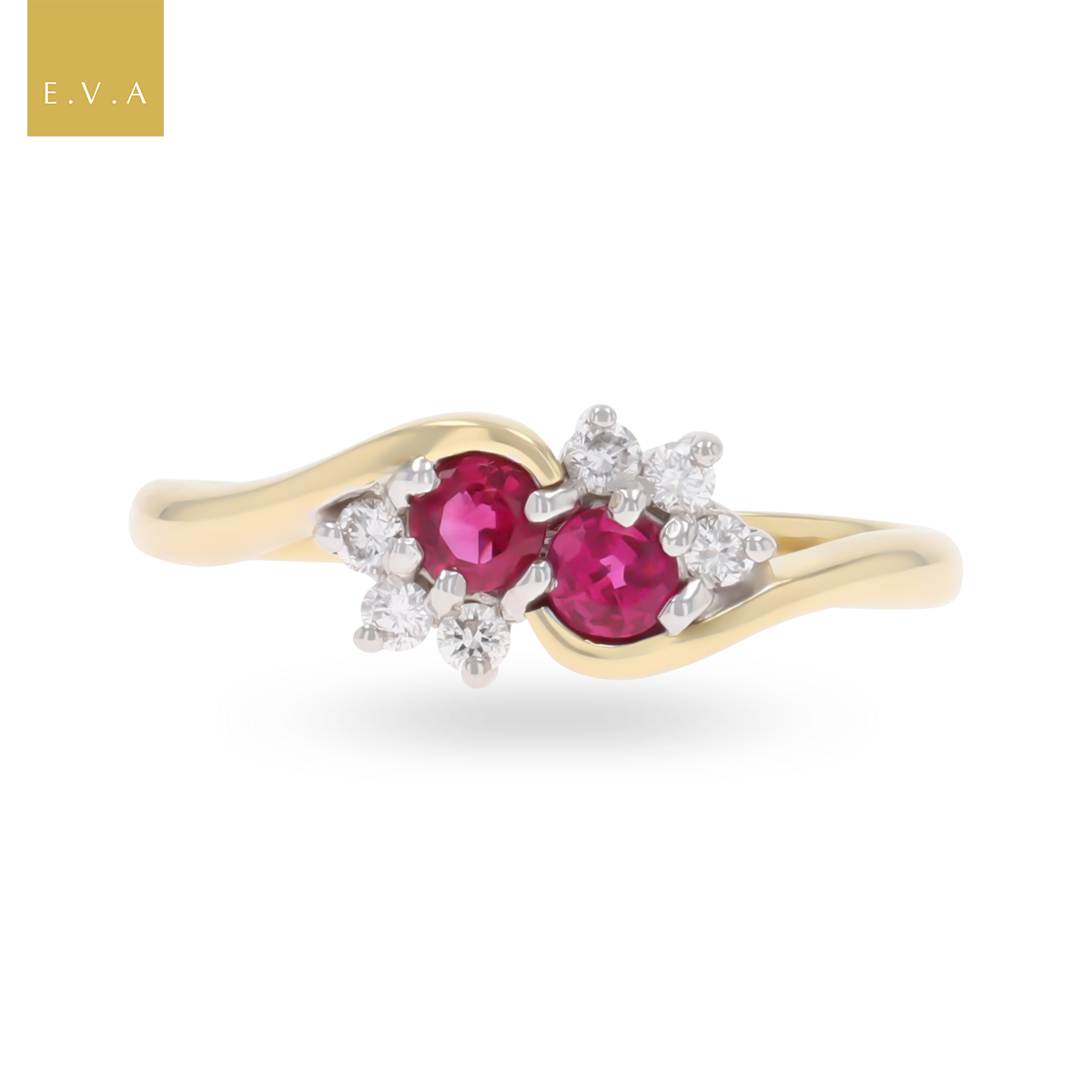18ct Yellow Gold Ruby & Diamond Toi et Moi Cluster Ring