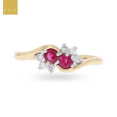 18ct Yellow Gold Ruby & Diamond Toi et Moi Cluster Ring