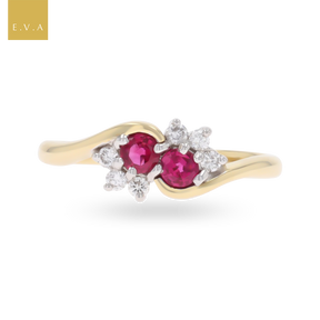 18ct Yellow Gold Ruby & Diamond Toi et Moi Cluster Ring