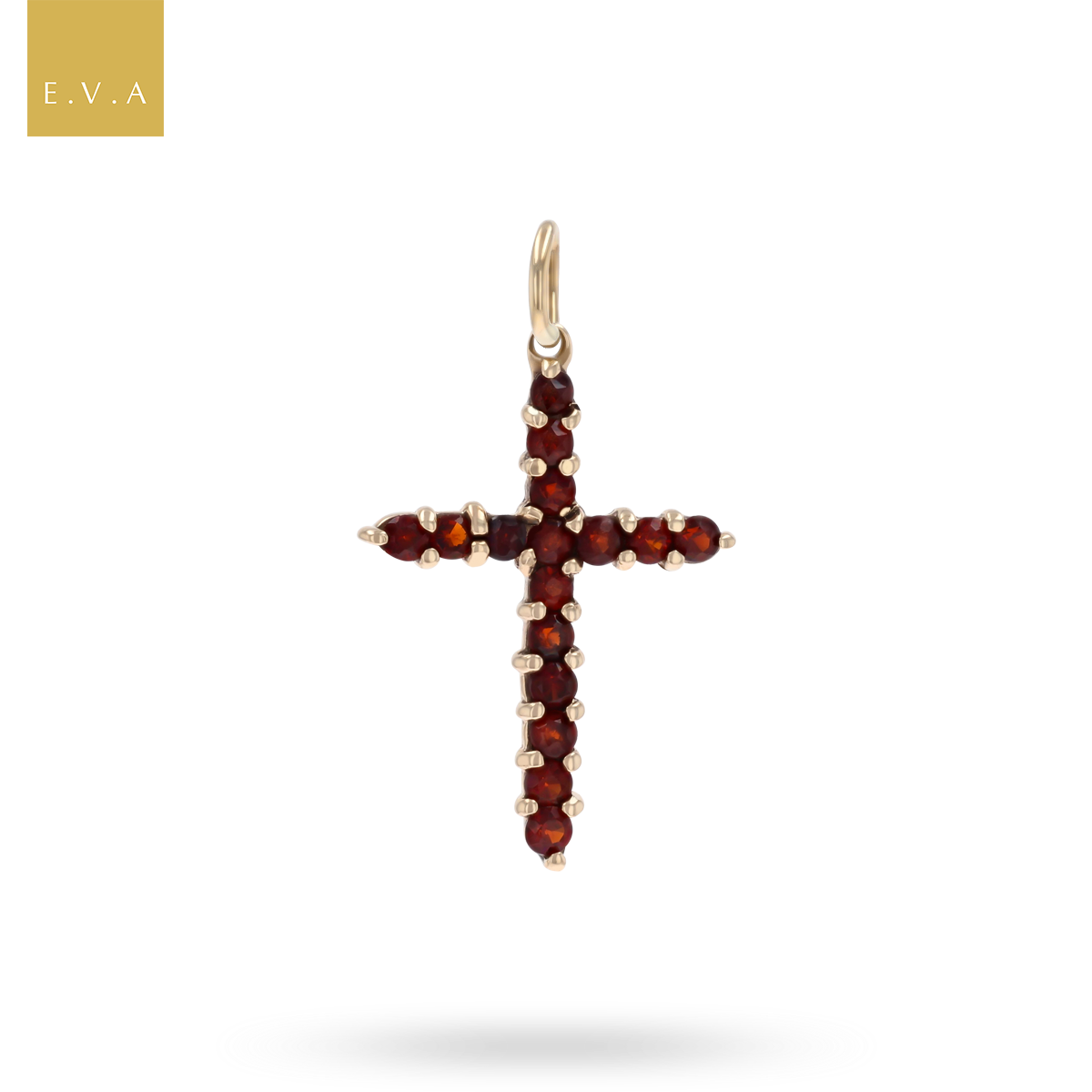 9ct Yellow Gold Claw Set Garnet Cross Pendant