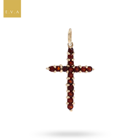 9ct Yellow Gold Claw Set Garnet Cross Pendant