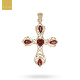 9ct Yellow Gold Ornate Garnet Set Cross Pendant