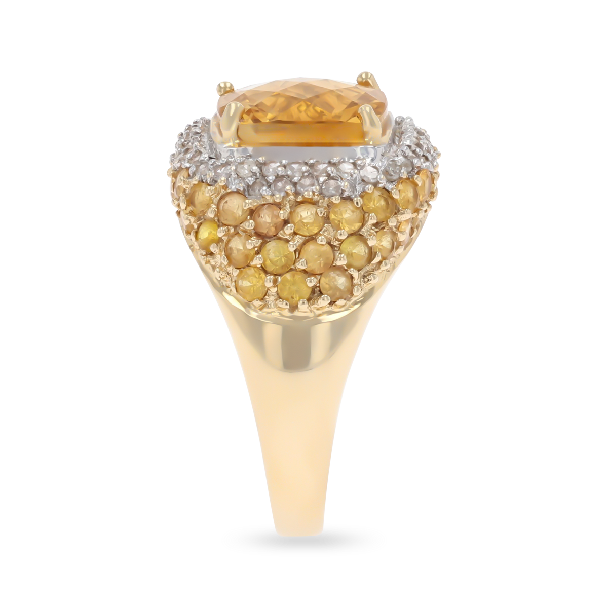 14ct Yellow Gold Citrine & Diamond Bombé Ring