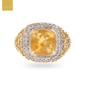 14ct Yellow Gold Citrine & Diamond Bombé Ring