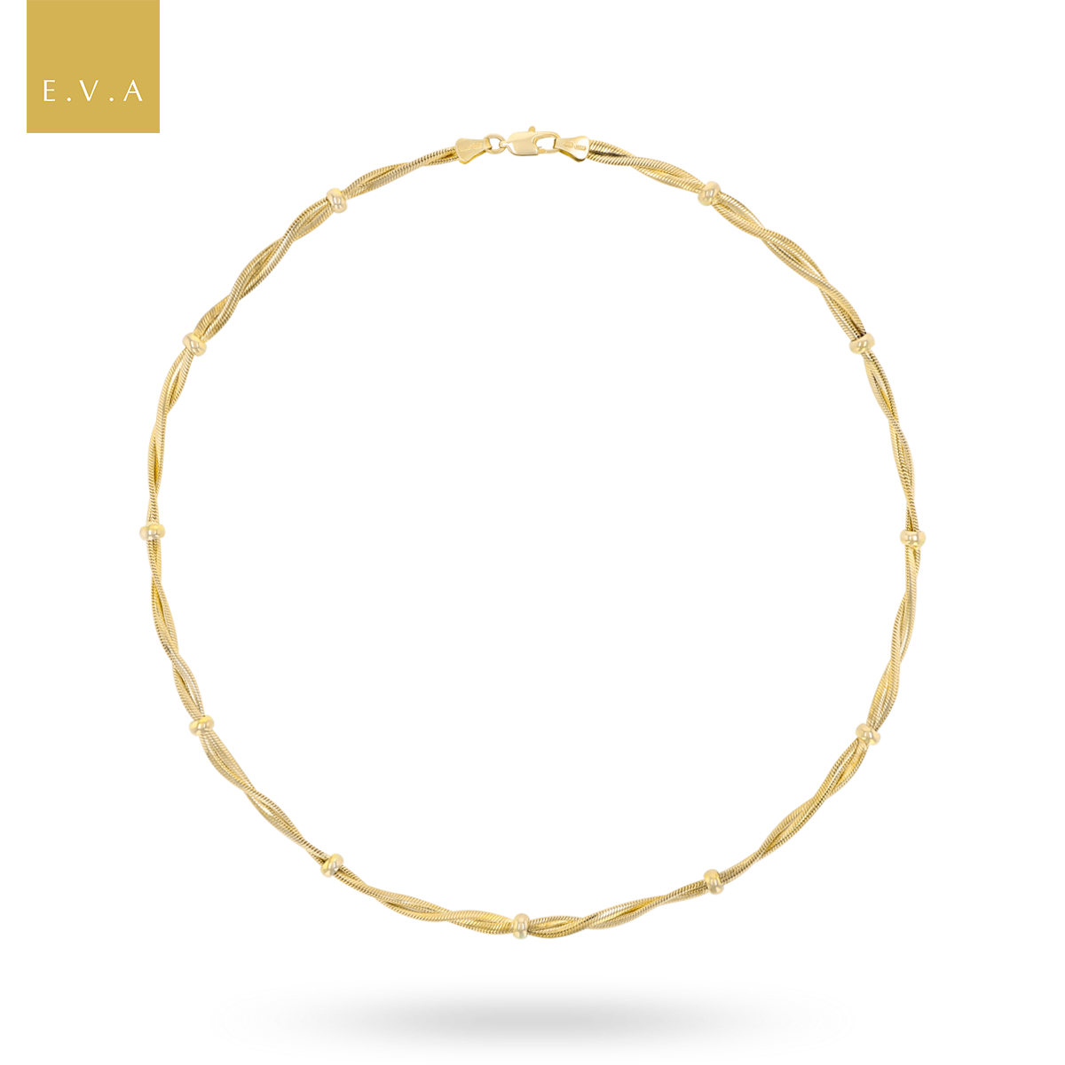 9ct Yellow Gold Beaded Omega Twist Necklace