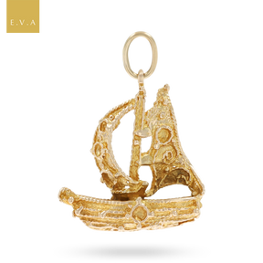 9ct Yellow Gold Ornate Sailing Boat Charm