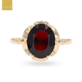 9ct Yellow Gold Oval Shaped Garnet Ribbon Solitaire Ring