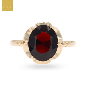 9ct Yellow Gold Oval Shaped Garnet Ribbon Solitaire Ring