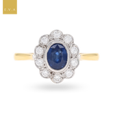 18ct Yellow Gold Oval Shaped Sapphire & Diamond Cluster Ring