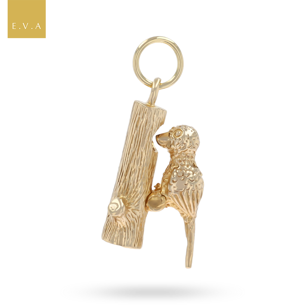 9ct Yellow Gold Moveable Bird Pecking A Tree Charm