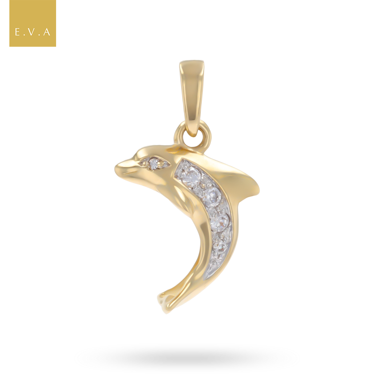 9ct Yellow Gold Cubic Zirconia Set Dolphin Pendant