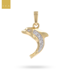 9ct Yellow Gold Cubic Zirconia Set Dolphin Pendant