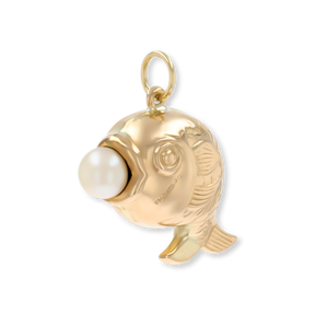 9ct Yellow Gold Fish with Imitation Pearl Charm