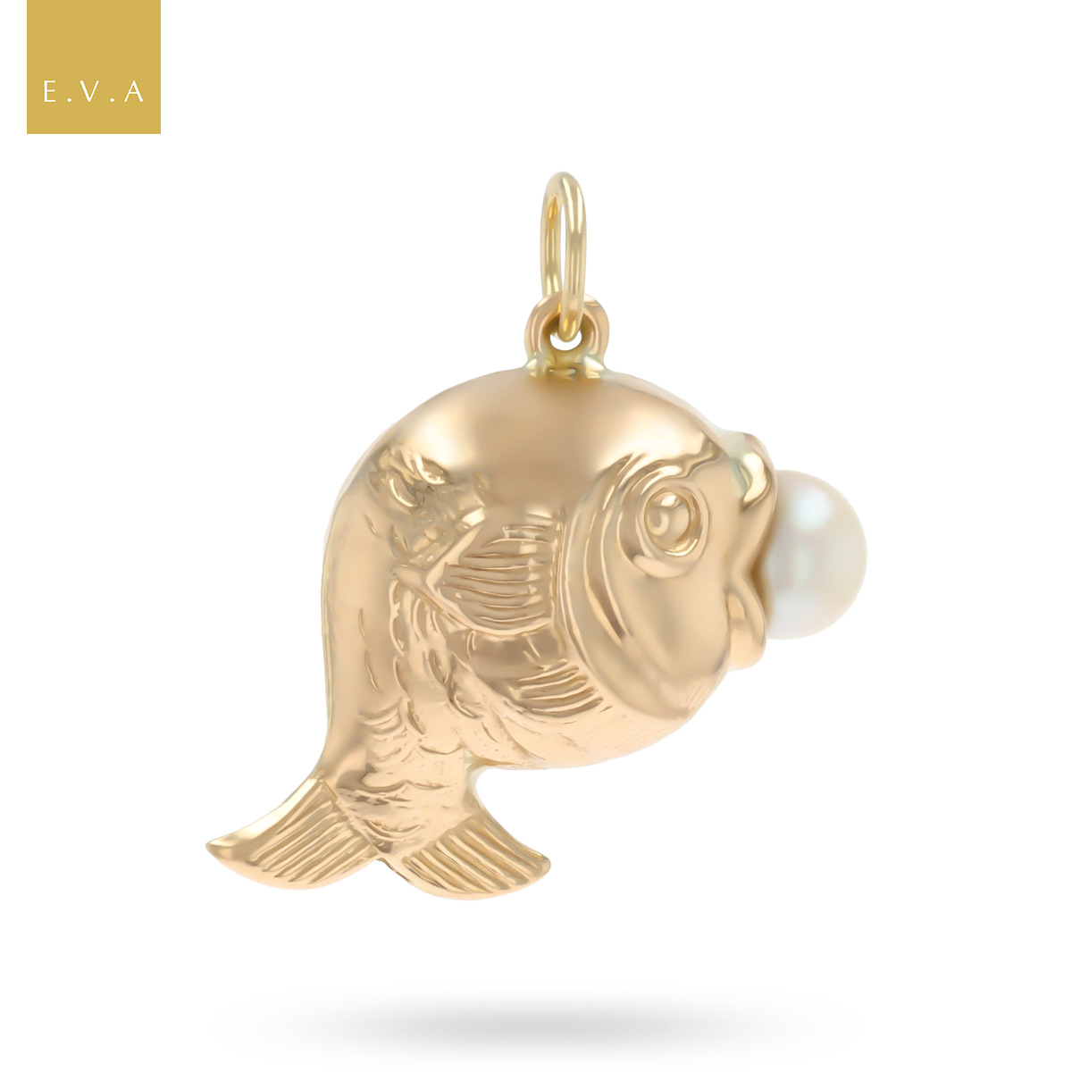 9ct Yellow Gold Fish with Imitation Pearl Charm