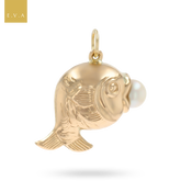 9ct Yellow Gold Fish with Imitation Pearl Charm