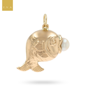 9ct Yellow Gold Fish with Imitation Pearl Charm