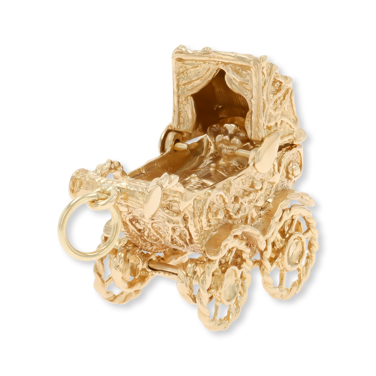 9ct Yellow Gold Ornate Moveable Pram Charm