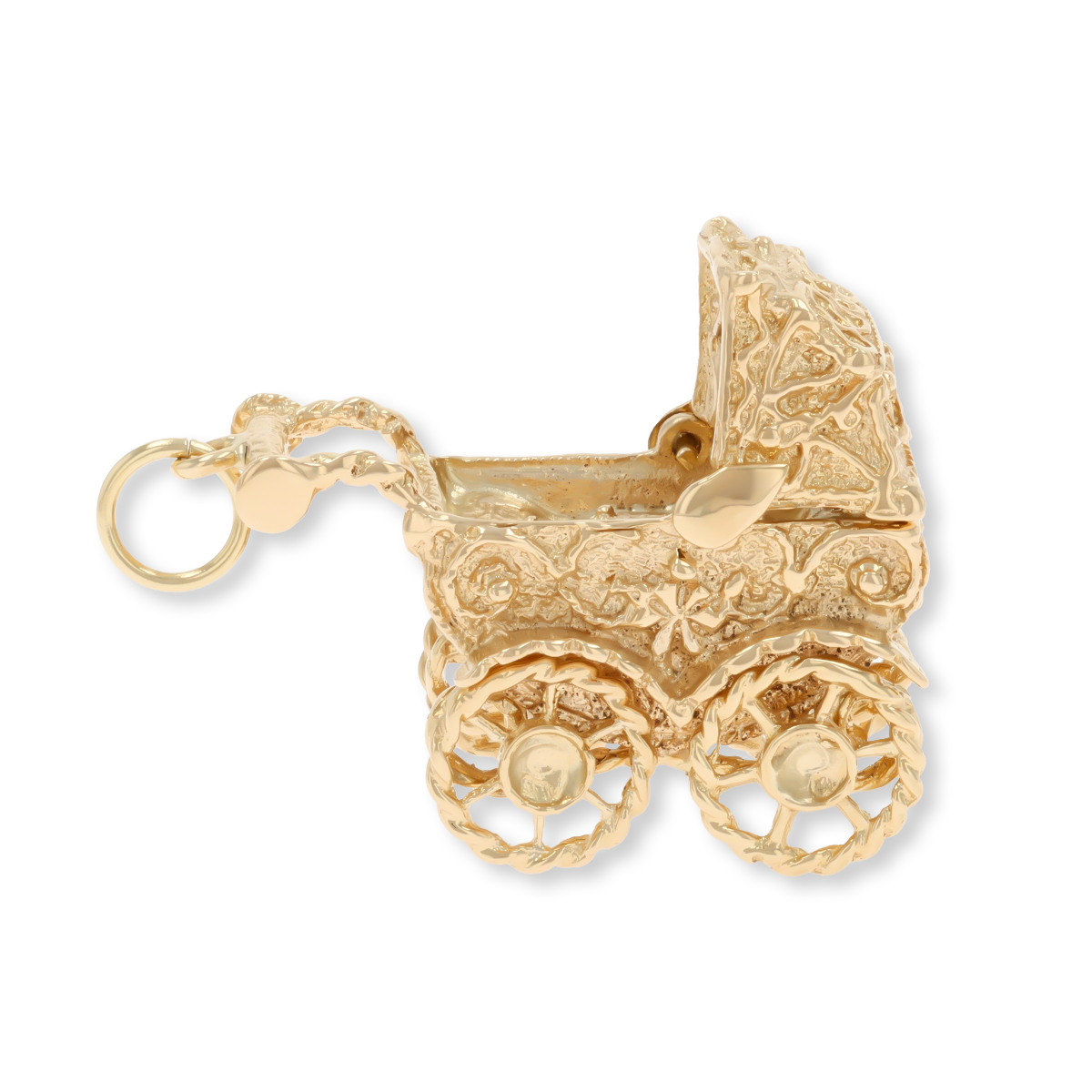 9ct Yellow Gold Ornate Moveable Pram Charm