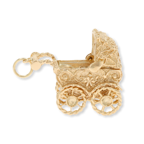 9ct Yellow Gold Ornate Moveable Pram Charm