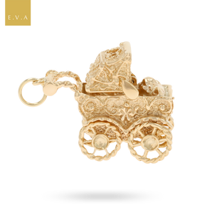 9ct Yellow Gold Ornate Moveable Pram Charm