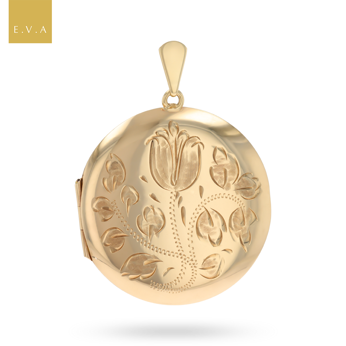 9ct Yellow Gold Round Tulip Engraved Locket