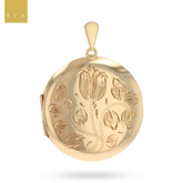 9ct Yellow Gold Round Tulip Engraved Locket