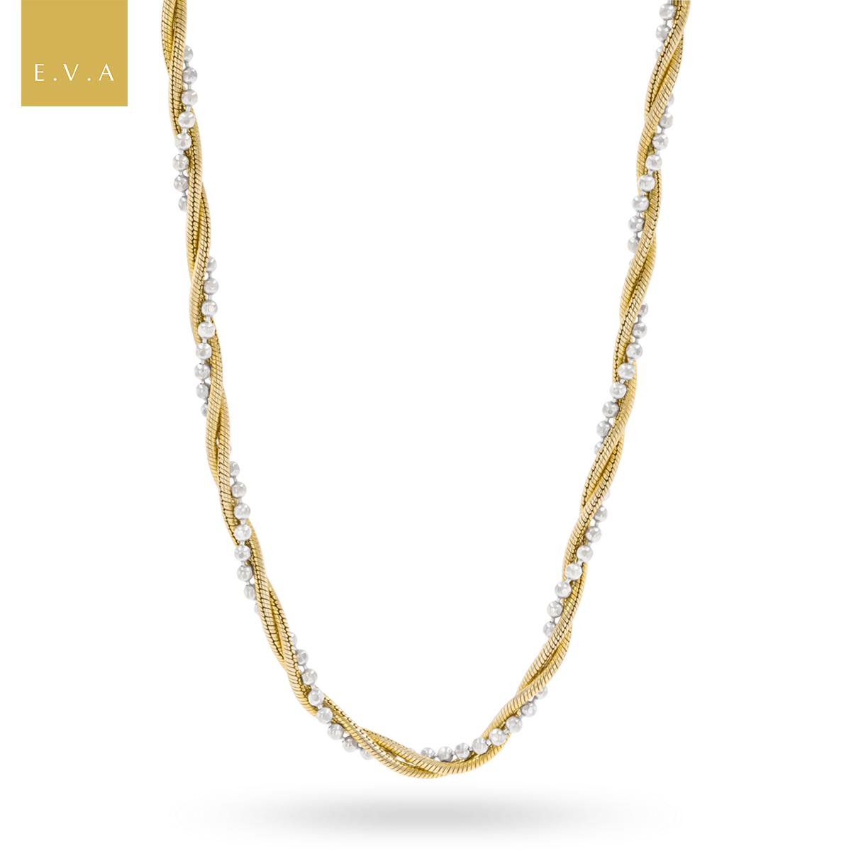 9ct Two Colour Gold Beaded Snake Twist Necklace