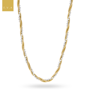 9ct Two Colour Gold Beaded Snake Twist Necklace