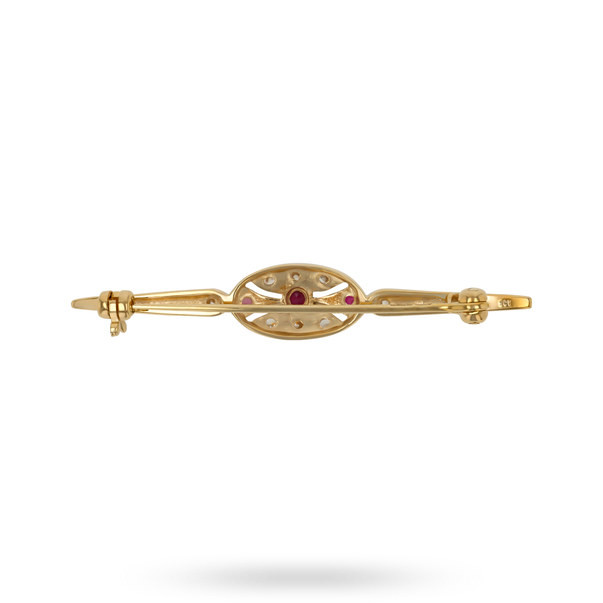 9ct Yellow Gold Ruby & Cubic Zirconia Set Bar Brooch