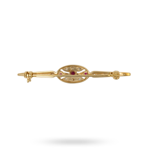 9ct Yellow Gold Ruby & Cubic Zirconia Set Bar Brooch