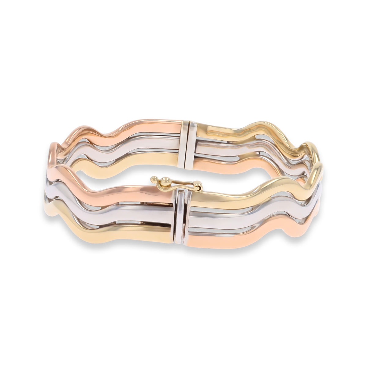 9ct Three Colour Gold Wave Hinged Bangle