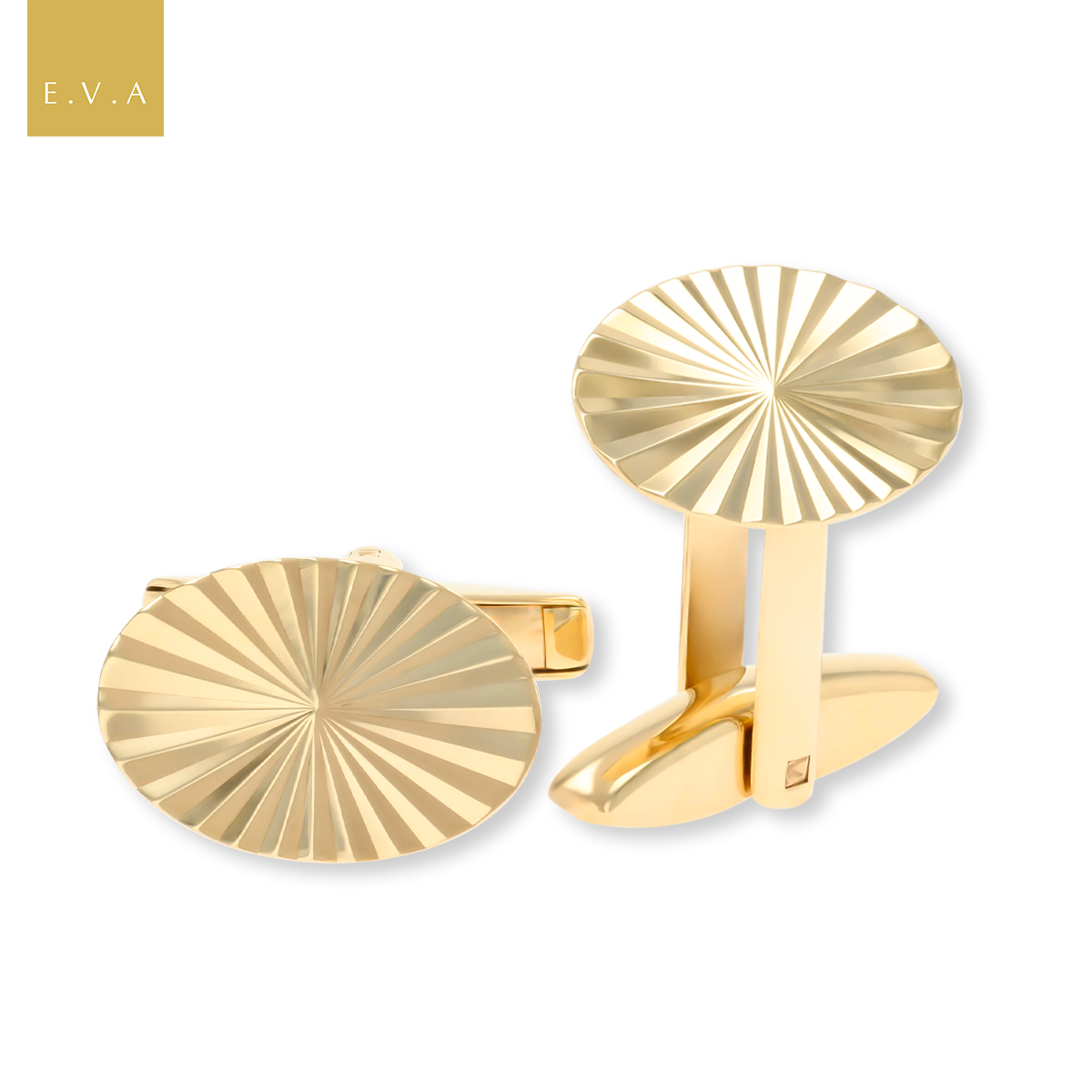 9ct Yellow Gold Diamond Cut Sunburst Oval Cufflinks