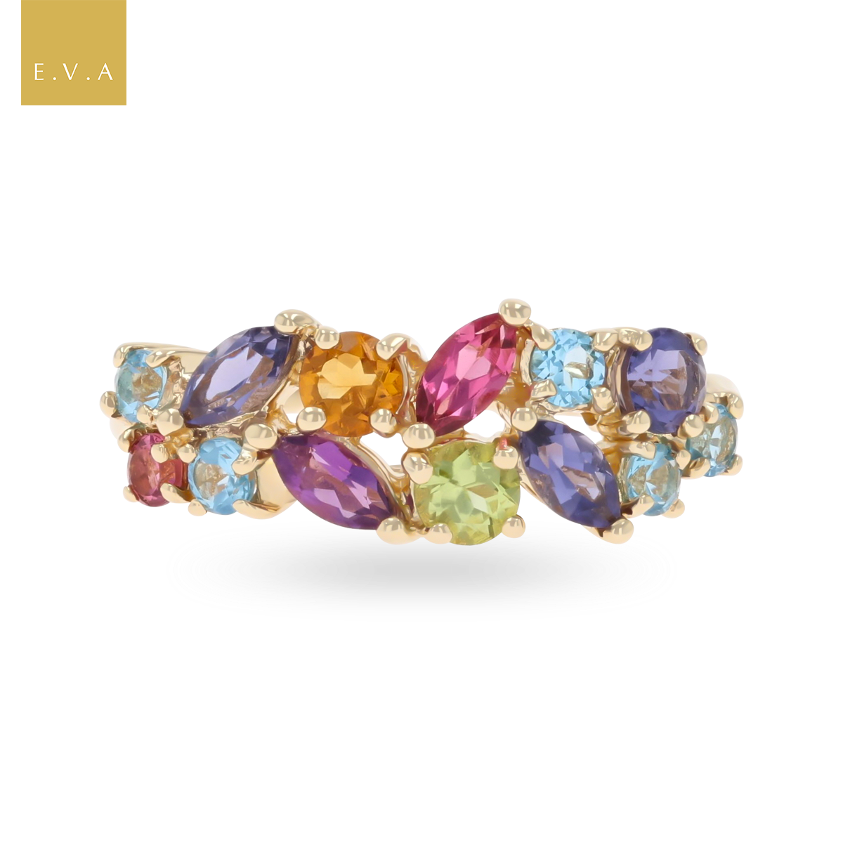 9ct Yellow Gold Multi Gemstone Ring
